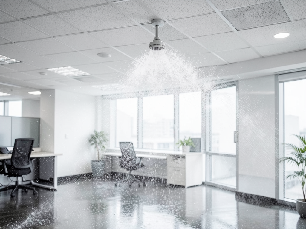 What happens when a commercial fire sprinkler goes